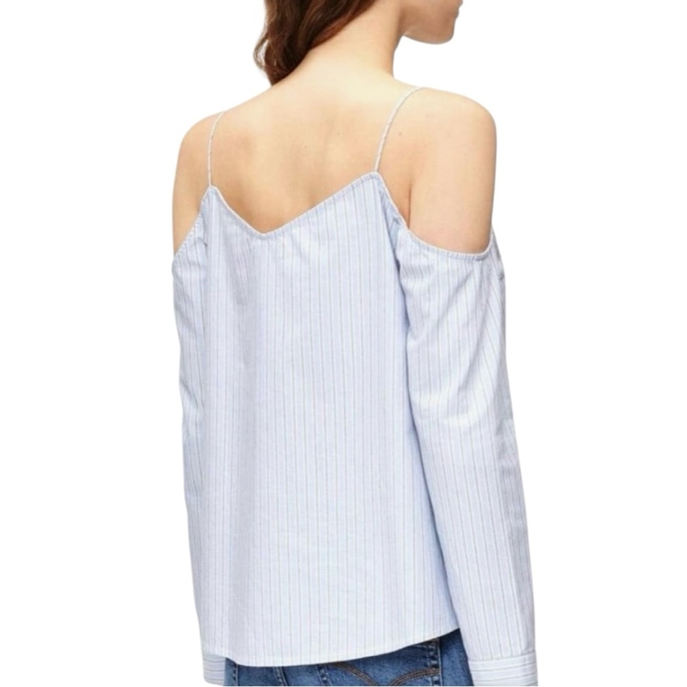 Calvin Klein Jeans Blue and White Striped Cold Shoulder Top - Picture 7 of 7